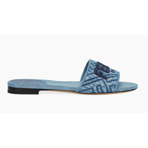 Fendi Blue Denim Signature FF Monogram Logo Mule Slide Flat Flip Flop Sandal 36 - Picture 3 of 15